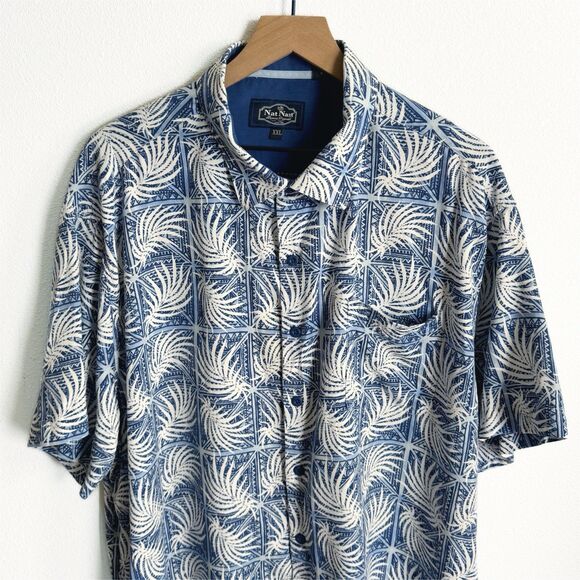 Nat Nast Shirt Mens XXL Blue Tropical Camp Shirt Silk Button Up Hawaiian Beachy - Picture 2 of 14